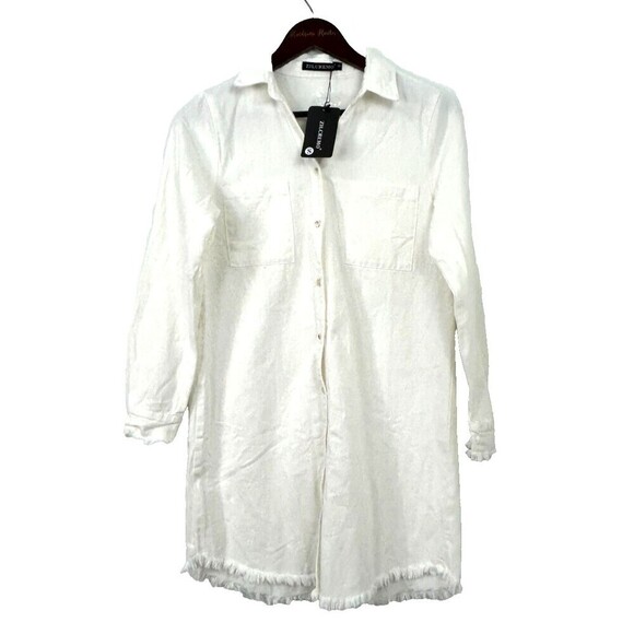 New Zilcremo Women S White Denim Shirt Dress Long Sleeve Jean Button Up 1059T2 - Picture 4 of 12